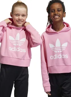 adidas Originals bluza copii culoarea roz, cu glugă, cu imprimeu