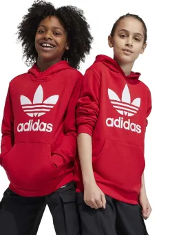 adidas Originals bluza copii TREFOIL culoarea rosu, cu glugă, cu imprimeu