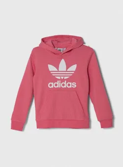 adidas Originals bluza copii TREFOIL HOODIE culoarea roz, cu glugă, cu imprimeu