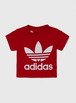 adidas Originals tricou din bumbac pentru bebelusi culoarea rosu, cu imprimeu