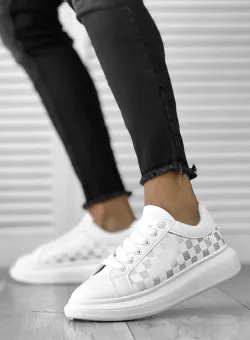 Adidasi barbati casual albi cu imprimeu 2217 T1-3