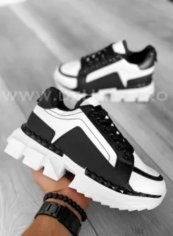 Adidasi barbati casual albi cu negru LM052 T2-3