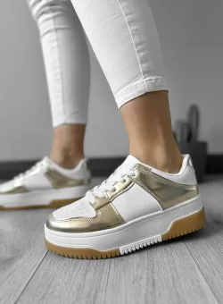 Adidasi dama casual albi cu auriu LA208 N13-2