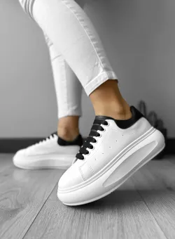 Adidasi dama casual albi cu calcai negru A01 N12-3