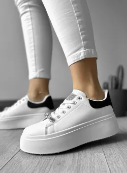 Adidasi dama casual albi cu calcai negru LA220 N12-3