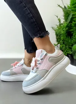 Adidasi dama casual albi cu roz 1682