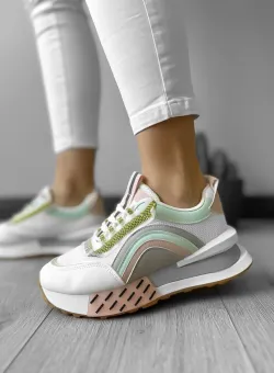 Adidasi dama casual albi cu roz CL2302 N11-3
