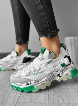 Adidasi dama casual albi cu verde H21 N1-4