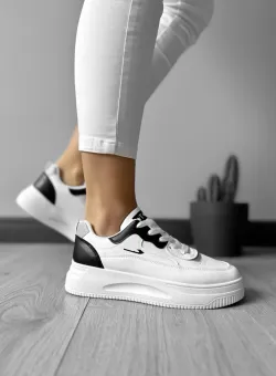 Adidasi dama casual cu talpa inalta albi CL2403 T5-2