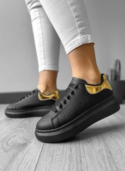 Adidasi dama casual negri cu auriu A2906