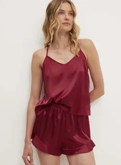 Answear Lab pijama femei, culoarea rosu, satin