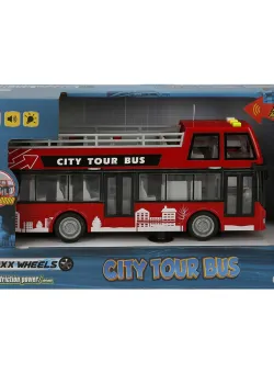 Autobuz cu lumini si sunete, City Tour, Maxx Wheels, 1:16, Rosu