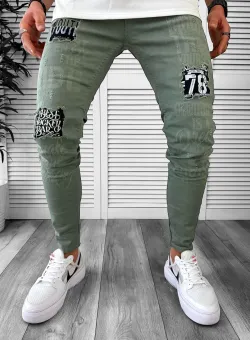 Blugi barbati conici verzi cu stickere 1258 G4-5