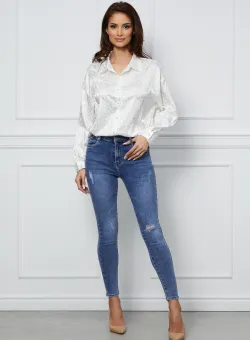 Blugi Simona albastri cu zgarieturi