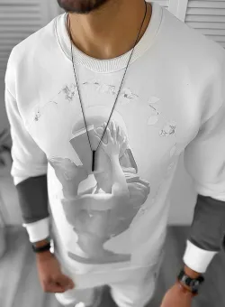 Bluza barbati alba vatuita slim fit K411 i12-4