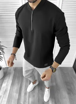 Bluza barbati neagra asimetrica 768 N7-4.2