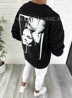 Bluza barbati neagra cu imprimeu pe spate K272 21-2