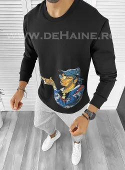 Bluza barbati neagra slim fit cu imprimeu K214 i10-2