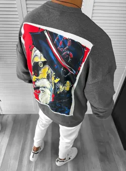Bluza barbati oversize gri cu imprimeu pe spate K298 I13-2
