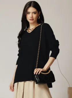 Bluza casual din tricot neagra oversize