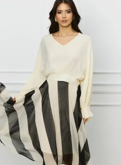 Bluza Dahlia ivory scurta cu elastic la baza