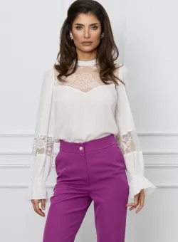 Bluza Dy Fashion alba cu insertii din dantela