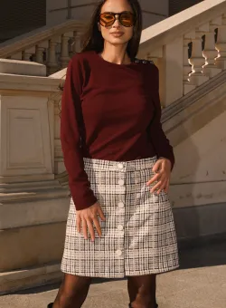 Bluza DY Fashion casual din jerse burgundy cu nasturi pe umar