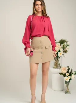 Bluza DY Fashion eleganta din triplu voal fucsia cu mansete incretite