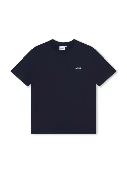 BOSS tricou de bumbac pentru copii culoarea albastru marin, neted