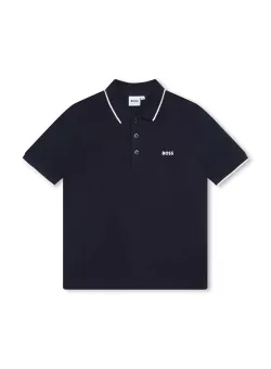 BOSS tricouri polo din bumbac pentru copii culoarea albastru marin, cu imprimeu