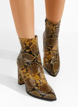 Botine cu toc gros Annika maro
