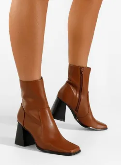 Botine cu toc gros camel Augustina