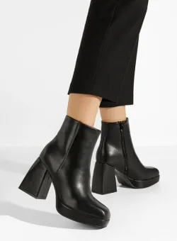 Botine cu toc gros Camilla negre