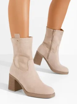 Botine cu toc gros Ekora bej