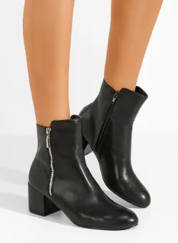 Botine cu toc gros Kelesa negre