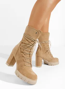 Botine cu toc gros Nalusia kaki