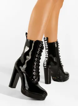 Botine cu toc gros negre Elita