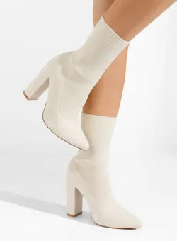 Botine cu toc gros Seliah bej