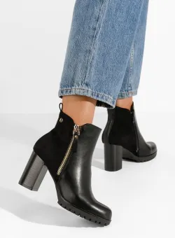 Botine cu toc gros Selya negre