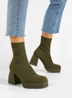 Botine cu toc gros verzi Azuda