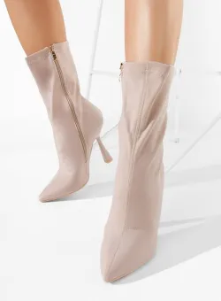 Botine cu toc subtire Agata bej