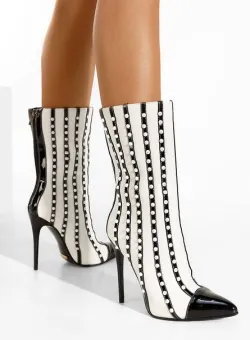 Botine cu toc subtire albe Lucia