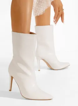 Botine cu toc subtire Ribera albe