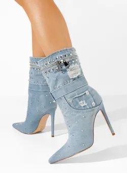 Botine stiletto Azzaro albastre