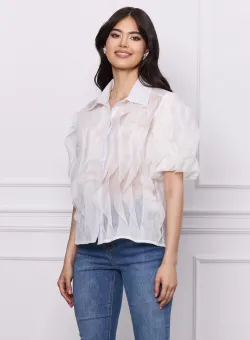 Camasa Alexandra alba cu volane din organza