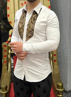 Camasa barbati alba slim fit pentru evenimente B8372 18-3.1