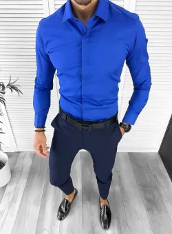 Camasa barbati albastra slim fit 13004 W19-3