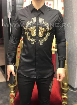 Camasa barbati neagra slim fit pentru evenimente B5783 4-3