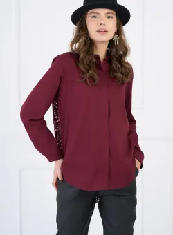 Camasa din bumbac bordo cu dantela la spate