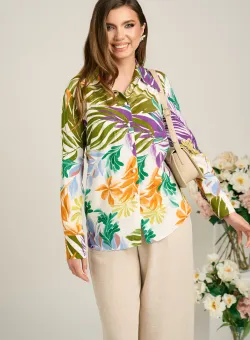 Camasa DY Fashion din viscozaicory cu print mov si verde